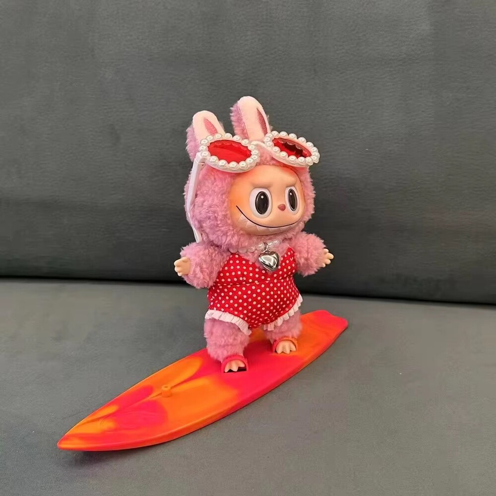 NEW Labubu Red 4 Piece Swim Set Surfboard Sunglasses Doll Outfit
